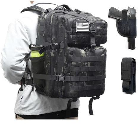 ONE WVW PIN Tactical Backpack for Men, Military Backpacks with Gun Holster, Bug Out Bag 3 Day Assault Pack Large Molle Gun Backpack Pistol Bag of Handgun Black Camo