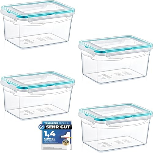 astor24 Premium Frischhaltedosen - Mealprep - 4x 1200ml - 100% luftdicht und auslaufsicher -40 bis +100 Grad - Aufbewahrungsbox - Vorratsdosen - Spülmaschinen- Gefrierschrank geeignet - BPA frei