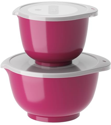 Rosti Margrethe Schüssel Set, Rührschüssel Set, 4-Teilig mit 2 Rührschüsseln und 2 Deckel, Teigschüssel aus Recycelbarem Kunststoff, 1,5 Liter und 3 Liter, Beetroot