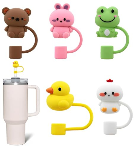 5pcs Straw Covers Cap for Stanley Cup, Soft Silicone Straws Drinking Straw Topper Portable Dust Proof Universal Straw, Reusable Straws Cover Tips - 10mm