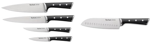 Tefal Ice Force Set de 4 Couteaux avec Santoku 18,5 cm - à Découper, Chef, d'Office, à Émincer - Lame en Acier Inoxydable Allemand