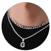 Rajputana Collar con inicial en capas de la A a la Z con letras, collar para niños, collar de letra de acero inoxidable 18+20, collar de cuerda Figaro, regalos de joyería para novio, hombres y