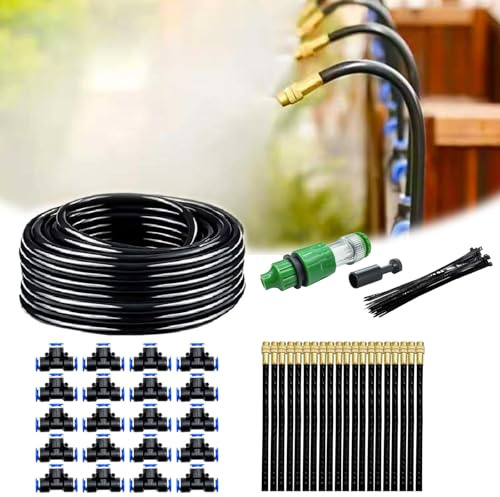 Automatic Greenhouse Drip Irrigation Kit – 20 Brass 360° Adjustable Nozzles, 65FT 1/2 Tubing & Misting System – Easy Setup & Water Saving for Hydroponics, Raised Beds, Flower Gardens & Outdoor Plants