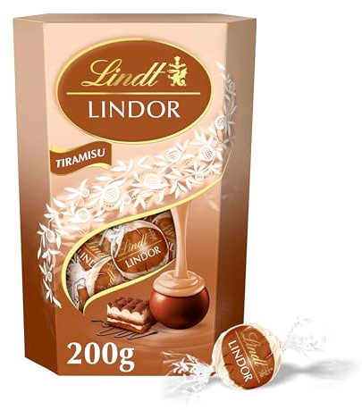 Lindt LINDOR Cornet Tiramisù, Confezione di praline di cioccolato Lindt al gusto Tiramisù, Praline LINDOR con guscio croccante e ripieno d'irresistibile scioglievolezza, Formato 200g