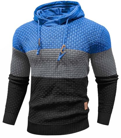 HYPESTFIT Men's Knitted Hoodies Pullover Long Sleeve Colour Block Jumpers | Designer Hoody Top,Ribbed Cuffs & Hem,Gym,Travel