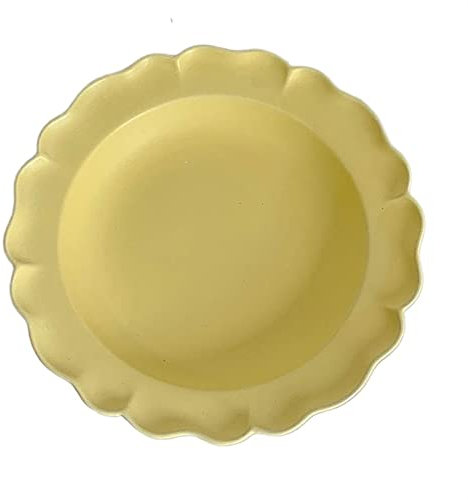 GLigeT Platos llanos vintage de color amarillo crema con borde de flores blancas puras, plato de desayuno, plato de postre, plato de ensalada de frutas, plato hondo (amarillo)