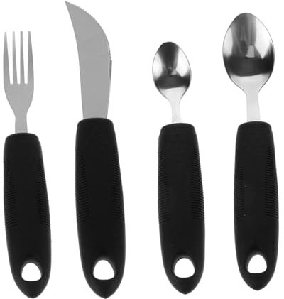 JEWEDECO 4stücke Adaptive Essgeschirr Tragbare Geschirr Senioren Gabel Löffel Utensil Cutter