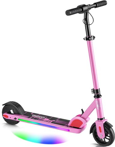 Caroma E Scooter barn från 8–12 år, 150 W motor, 16 km/h, elsparkcykel barn, justerbar hastighet och höjd, färgglada lampor, LED-skärm, vikbar elsparkcykel för barn