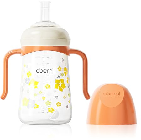 Oberni Trinklernbecher auslaufsicherer für Kleinkind ab 6 Monaten, BPA frei Trinkflasche mit Griffe, 240ml-Schnabeltasse-Trainerbecher-Wasserflasche-Baby Sippy Cup, Orange