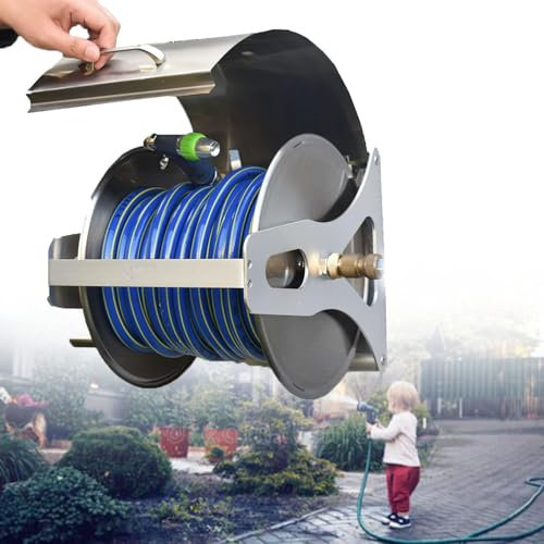 DPLXQPP Stabile Schlauchaufroller,Gartenschlauchaufroller für den Außenbereich,Stabiler Schlauchwagen aus Edelstahl,Aufbewahrungsregal für Gartenschläuche,Bracket+35mwaterpipe