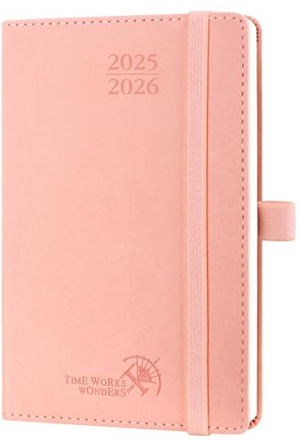 POPRUN Agenda De poche 2025 2026 Semainier 16 x 10,5 cm D'Août 2025 à Déc 2026-17 Mois Petit Planner Scolaire, Couverture Souple en PU Cuir avec Poche intérieure, Papier 80g/m², Rose