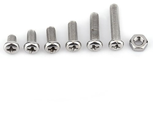 Baxnore 250 Stück Maschinenschrauben, 304 Edelstahl-Kreuz-Flachkopf-Elektriker-Schrauben-Set, extra lange ssschraube, Muttern-Bolzen-Sortiment für Hausreparaturen