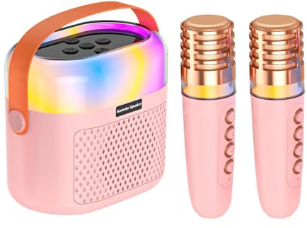 Macchina per karaoke portatile, 1200 mAh, dispositivo di canto per karaoke, altoparlante per karaoke, set per karaoke familiare con luci abbaglianti e 2 microfoni wireless per bambini