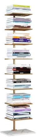 Bücherturm mit Metallrücken,moderner vertikaler Bücherregalturm,bodenstehendes unsichtbares Bücherregal,geeignet für Heimbüro,Wohnzimmer Schlafzimmer,Küche,Gold