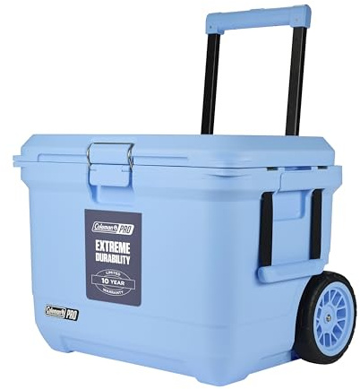Coleman Pro Heavy-Duty 55qt Wheeled Ultra-Light Premium Hard Cooler, Extra-Thick Insulation Keeps Ice up to 5 Days, 92-Can Capacity, Heavy-Duty Wheels