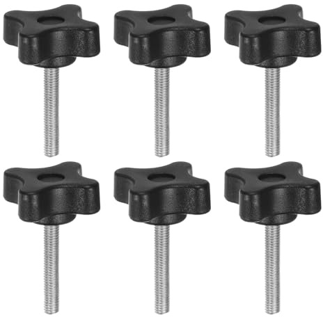 QUARKZMAN 6 Stück Sterngriffmutter Rändelschraube M5 x 30mm Metrisches Gewinde 32mm 4-Punkt-Kunststoffkopf Gewindestiftknopf Handfestziehen Daumenschraube Jig-Griff, Schwarz