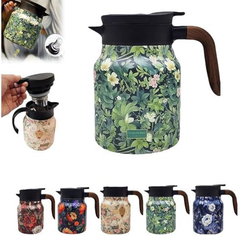 KKwercv Tee-Thermoskanne mit Vintage-Blumenmuster, 1000 ml, große Kapazität, Thermoskanne mit integriertem Teesieb, Edelstahl-Thermokaraffe, Wasserkocher mit Deckel für heiße Getränke