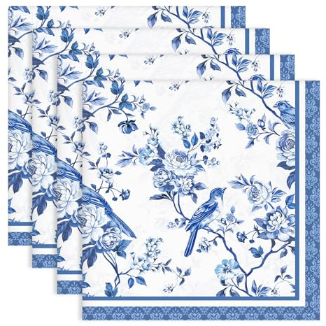 Arquiel Frühling Vögel Stoffservietten 100% Baumwolle 4er-Set 45 x 45 cm | Waschbare Stoffservietten aus 100% Baumwolle mit Vögel-Motiv, wiederverwendbar für Esstisch, Familienessen, Feste und Feiern.