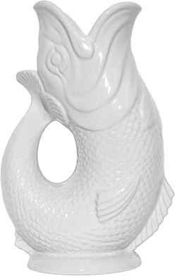 The Original Gluggle Jug - White Glug Jug in L, 22cm 0.6L - Gug Glug Fish Shaped Jug - Decorative Glugging Water, Cocktail, Wine & Gin Pitcher, Decanter or Vase - Hand Made in Britain