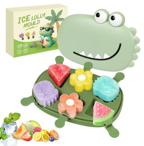 PITMT Moldes Helados Silicona, 6 Cavidades Moldes para Helados sin BPA Reutilizable para Bebe Niño y Adultos, Molde Helado Hermoso Animales con Palo para Hacer Helados