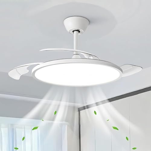 Dceinz LED Retrattile Ventilatore Da Soffitto Con Luce E Telecomando Silenzioso 6 Velocità Lampadario Ventilatore Reversibile Dimmerabili Grande Plafoniera Con Ventilatore Modern Smart-Bianco||105cm