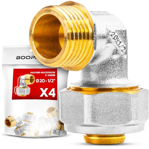 BOOPARTS – 4 piezas – Conexión multicapa 20-1/2 (15-21) para atornillar – Codo macho multicapa – accesorio de plomería para tubo multicapa 20