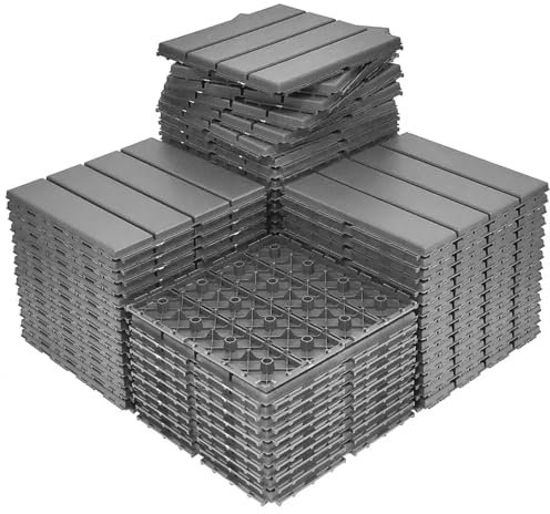 Klickfliesen Terrasse 60 Quadratfuß ineinander greifende Terrassenfliesen aus Kunststoff, 60 Stück, 12 x 12 Zoll, wasserdichter Bodenbelag for den Außenbereich, Terrassenfliesen for alle Wetterbedingu