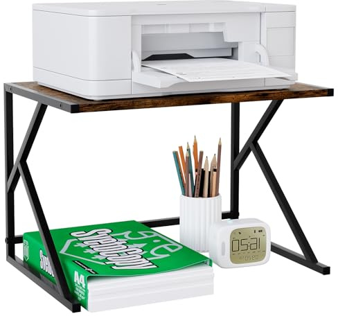 EasyPAG Supporto Stampante da Scrivania Metallo Legno,Ripiano per Stampante,Scaffale Porta Stampante per Ufficio & Casa,Marrone