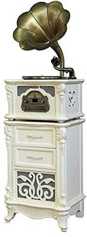 Music Box Big Horn White Vintage Classic Home Decoration Retro Antique Gramophone Phonograph Turntable Vinyl Record Player Stereo Speakers System Control Player LP Player for Entertainment Home kxtmm