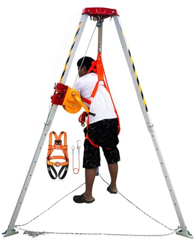 Heavy Duty Fire Rescue Tripod with Winch (1200-2600 lbs) - Confined Space Lifting Equipment, Stabilizer, Ladder System for Emergency Fire Fighting Rescue Operations
