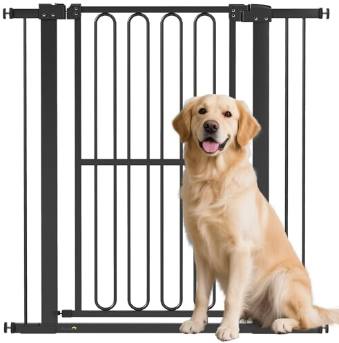 PawHut Treppenschutzgitter 104cm ohne Bohren 76-104 cm für Hunde Schwarz | Türschutzgitter, Absperrgitter, Schutzgitter aus Stahl, für Haustiere, Treppen, Tür