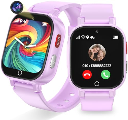 Alutoria Reloj Inteligente Niño 4G, Smartwatch Niños con GPS, WiFi, Videollamadas, Chat de Voz, SOS, Modo Clase, WiFi, Juegos, Cámara, Reloj Niños Regalo para Niñas niños 4-12 años Regalo (Morado)