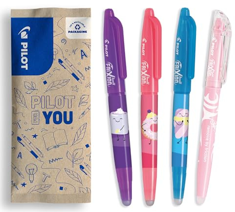 PILOT - 3er-Set mit 3 FriXion Ball + 1 FriXion Light Textmarker - Radierbare Stifte - Limited Edition Sweet Paradise - Nachfüllbare Rollerball - Blaue Tinte - Mittlere Spitze