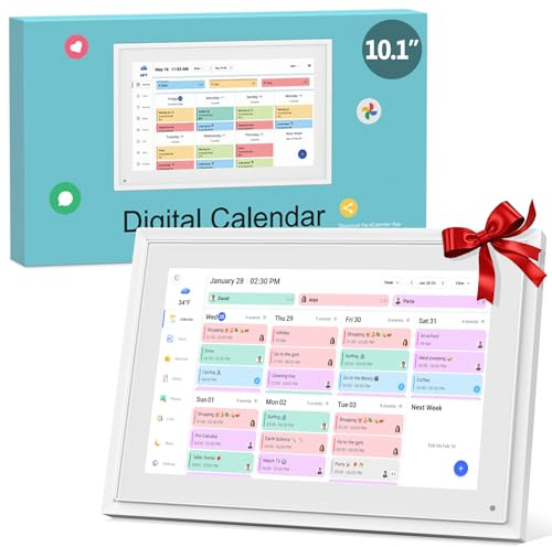 Calendario Digitale da Parete 10,1 Pollici Touch Screen - Planner Familiare con 32GB di Memoria, Cornice Foto Digitale, Sincronizzazione App e Cloud, Agenda Smart