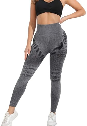 Legging Anti Cellulite Femme 3D Compression Minceur Taille Haute sans Couture Push Up Opaque Yoga Fitness Pantalon Sport Sculptant Amincissant pour Gym Vélo Travail Randonnée Gris Foncé XL