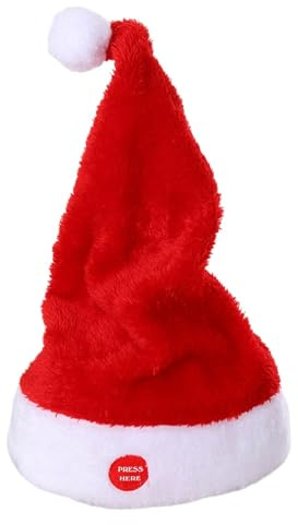 Generisch Weihnachtsmütze mit M usik, schwingender Baum, Plüsch, s ingend und tanzend, Weihnachtsmannmütze, interaktive Weihnachtsmütze für Erwachsene und Kinde (Rot)