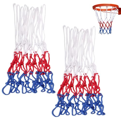 Vyqrx 2 PCS Heavy Duty Basketball Net, 35cm Tricolor Replacement Net for Indoor & Outdoor Basketball Hoop & Netball Hoop