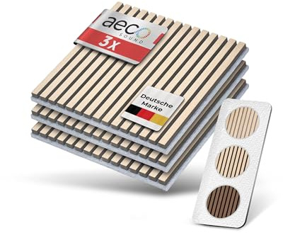 Aeco Sound Akustiska paneler trä – set om 3 | 60 x 60 cm | äkta trä ek och akustisk filt grå – 3D-väggpaneler för ljudisolering och väggbeklädnad inomhus