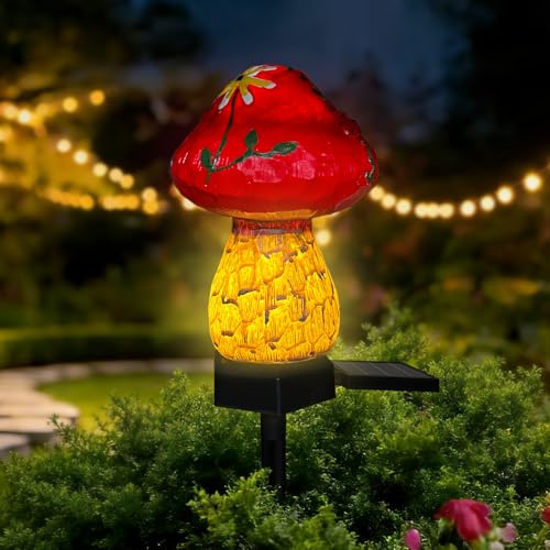 TOTHDATE Red Mini Mushroom Solar Plug Light, Warm White Light, Solar Path Light, IP44 Waterproof for Garden and Outdoor Decoration
