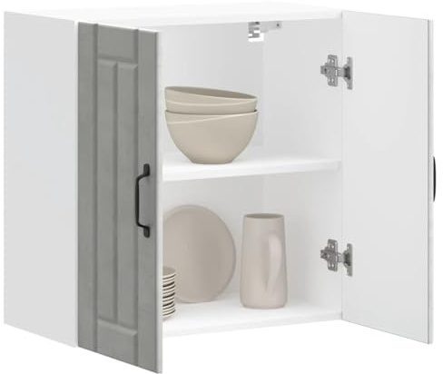 GeenYuu Küchen-Hängeschrank Lucca Betongrau Holzwerkstoff mit Glasfront, 60x31x60 cm, Stauraum für Küche, langlebig, platzsparend, vielseitig nutzbar, einfache Wandmontage, pflegeleicht