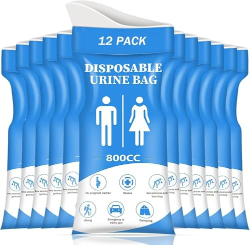 ROOBUCK Disposable Urine Bags – 12 Pack 800ml Leak-Proof Travel Pee Bags with Solidifying Gel, Odor Control, Portable Unisex Urinals for Emergency Use by Woman, Man, Patients, Seniors