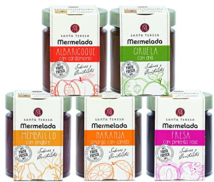 Santa Teresa - Pack Gourmet 5 Mermeladas (Naranja Amarga Con Canela, Membrillo Con Jengibre, Fresa Con Pimienta Rosa, Albaricoque Con Cardamomo, Ciruela Con Anís) Sin Conservantes Ni Aditivos 1,2 Kg