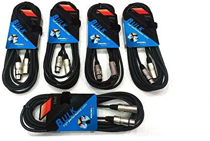 Proel BULK250LU10 - Set da 5 Cavi audio bilanciati professionali con connessioni Cannon XLR 3P Maschio a Cannon XLR 3F Femmina da 10mt, Nero (BULK250LU10-10mt - 5 Unità)