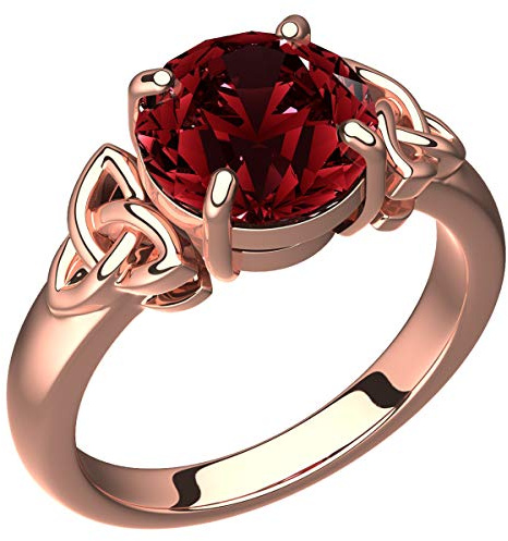 GWG Jewellery 18K Roségold vergoldetes Ring mit großem rubinrotem Stein und keltischen Dreifaltigkeitsknoten an den Seiten – 8 in Geschenkbox für Frauen