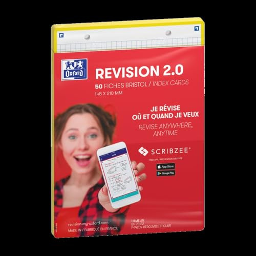 OXFORD Revision 2.0 Karteikarten, gelocht, Format A5 (14,8 x 21 cm), kleine Karos, Vorder- / Rückseite, gelber Rahmen, 50 Stück
