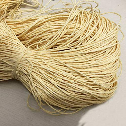 Fil raphia naturel à tricoter à faire soi-même, beige, 500 g, pour crochet, sac, sac à main, raphia, fil 100 % cellulose, fil de paille, fil tendance, 2 mm