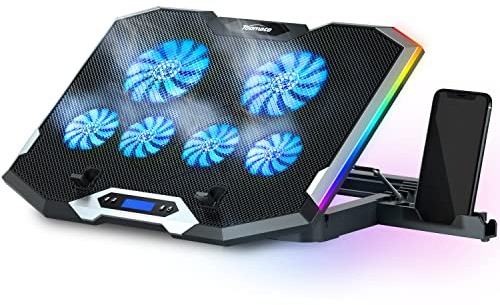 TopMate C11 Laptop Cooling Pad RGB Gaming Notebook Cooler, Laptop Fan Stand Adjustable Height with 6 Quiet Fans and Phone Holder, Computer Chill Mat, for 15.6-17.3 Inch Laptops - Blue LED Light