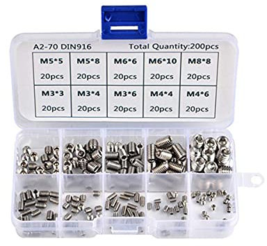 304 Edelstahl M3 Innensechskant-Gewindestifte DIY Reparaturschrauben Sortiment Kit 10 Größen, 200 Stück