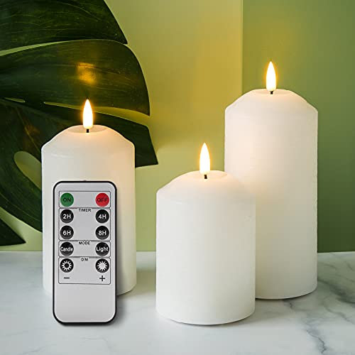 Eywamage White Flameless Pillar Candles with Remote, Flickering Battery Powered LED Wax Candles Set of 3