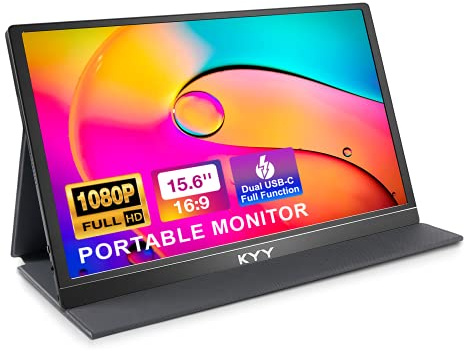 KYY Portable Monitor 15.6 1080P FHD External Portable Laptop Monitor K3-1 | Computer Monitor for Laptop w/dual USB-C & HDMI Screen Extender For Business Travel Home Entertainment PC Mac Phone w/Speaker